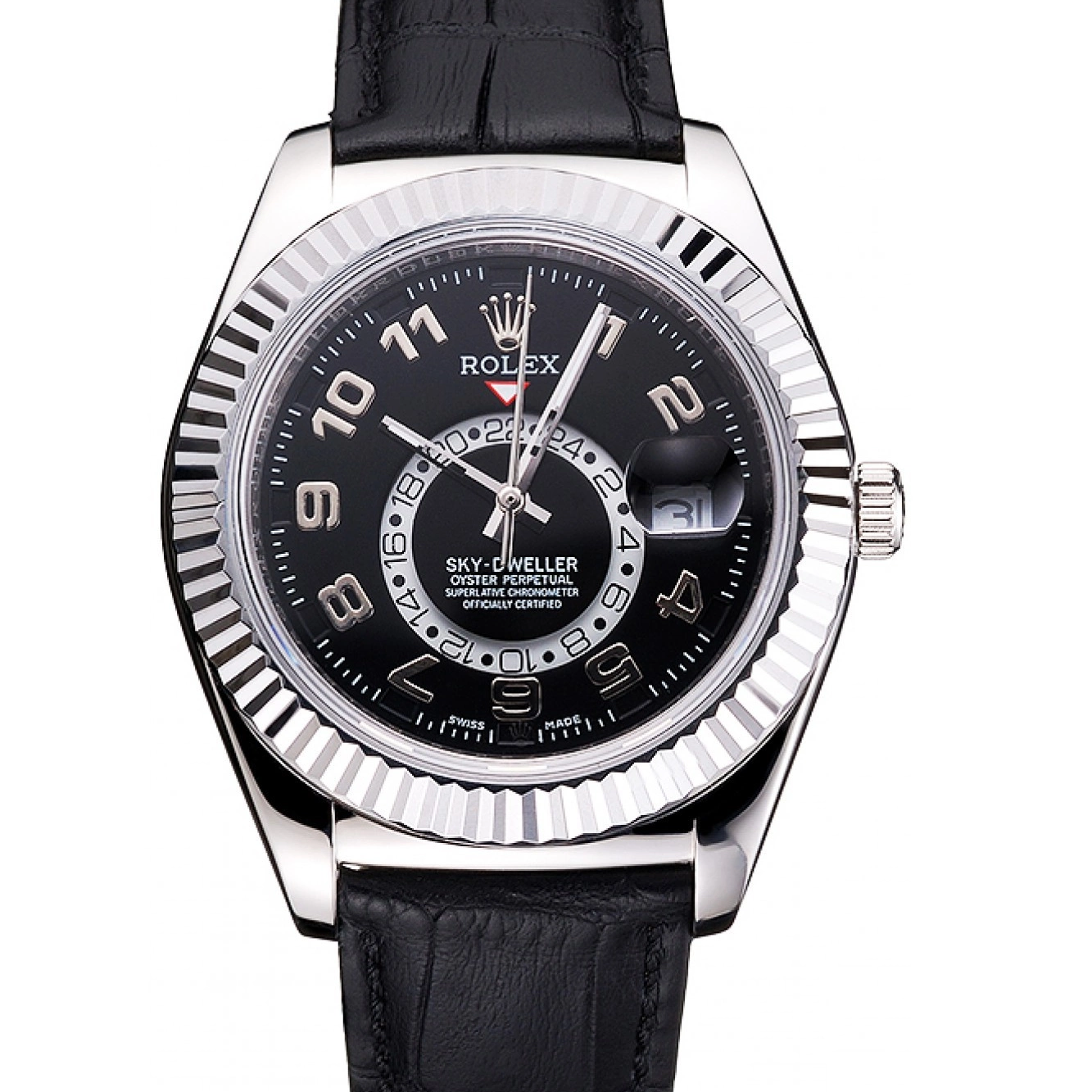 Aaa replica watch Steel Dial Strap Black Sky Dweller Case Leather Rolex Stainless Black 0731
